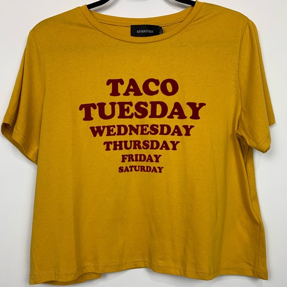 NWT MINKPINK Taco Week Cropped Tee in Mustard - Picture 3 of 4